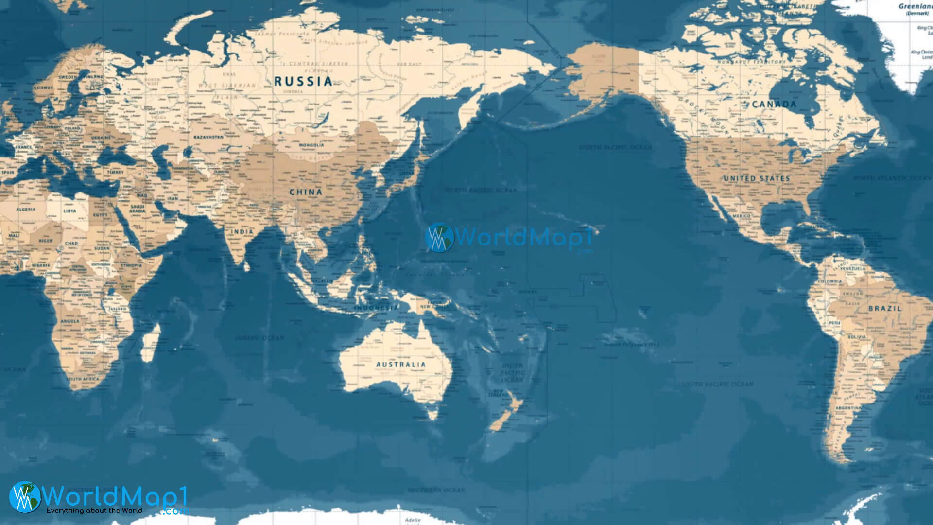 Pasifik Okyanusu ile Dünya Haritası